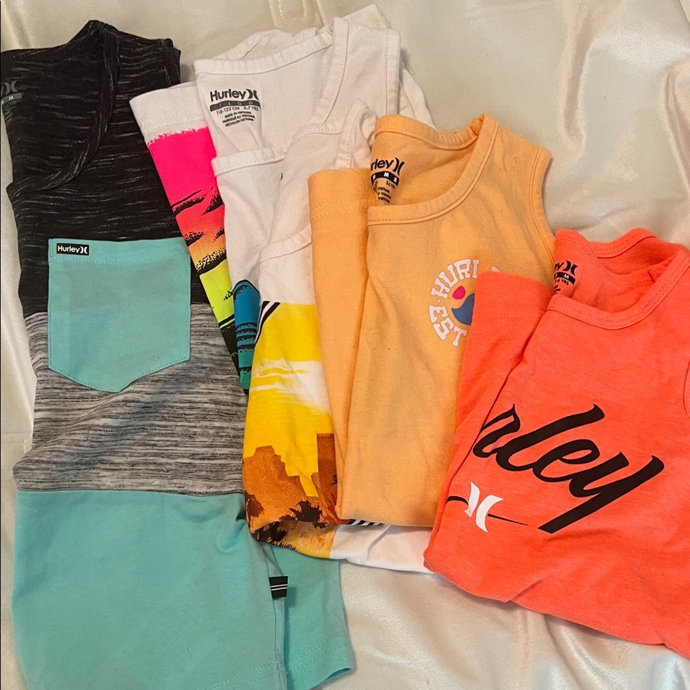 Boys Bundle - Hurley Kids Tank Tops Sleeve Tees - Black, White, Orange, Blue
